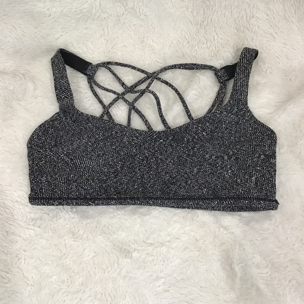 Lululemon Free To Be Serene Bra Women Size 8 Twill Black White Strappy Gym Yoga